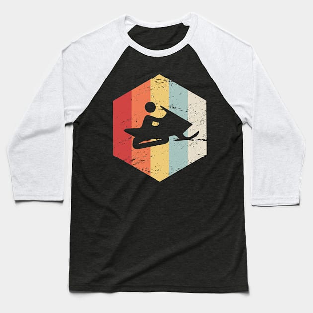 Retro Vintage Snowmobile Icon Baseball T-Shirt by MeatMan